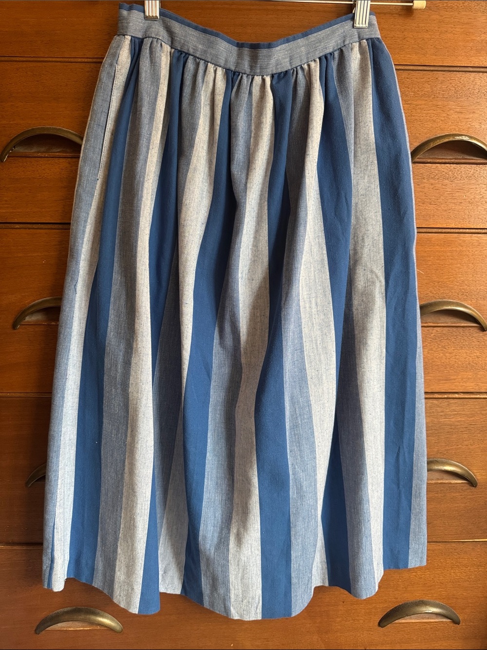 Vintage TJ’s of California Striped Blue Woven Cotton Midi Skirt